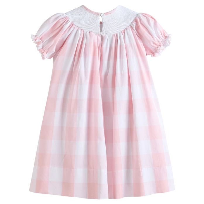 Pink Check Smocked Bishop Dress