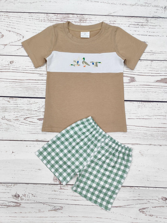 Boys Duck Appliqué Checkered Summer Set