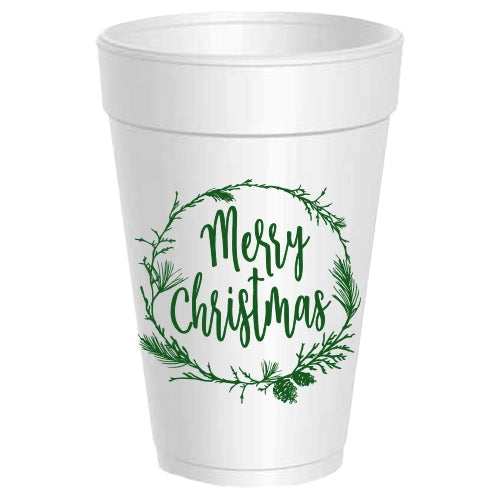 Merry Christmas Wreath Foam Cups