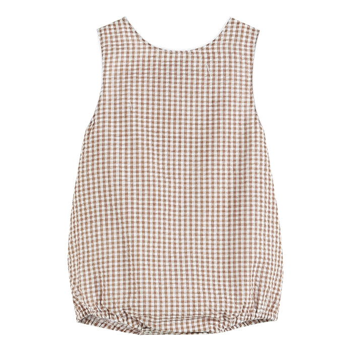 Classic Brown Gingham Baby Bubble Romper