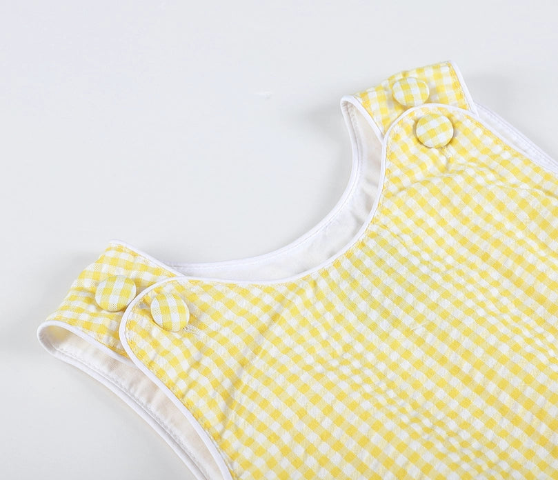 Classic Yellow Gingham Baby Bubble Romper