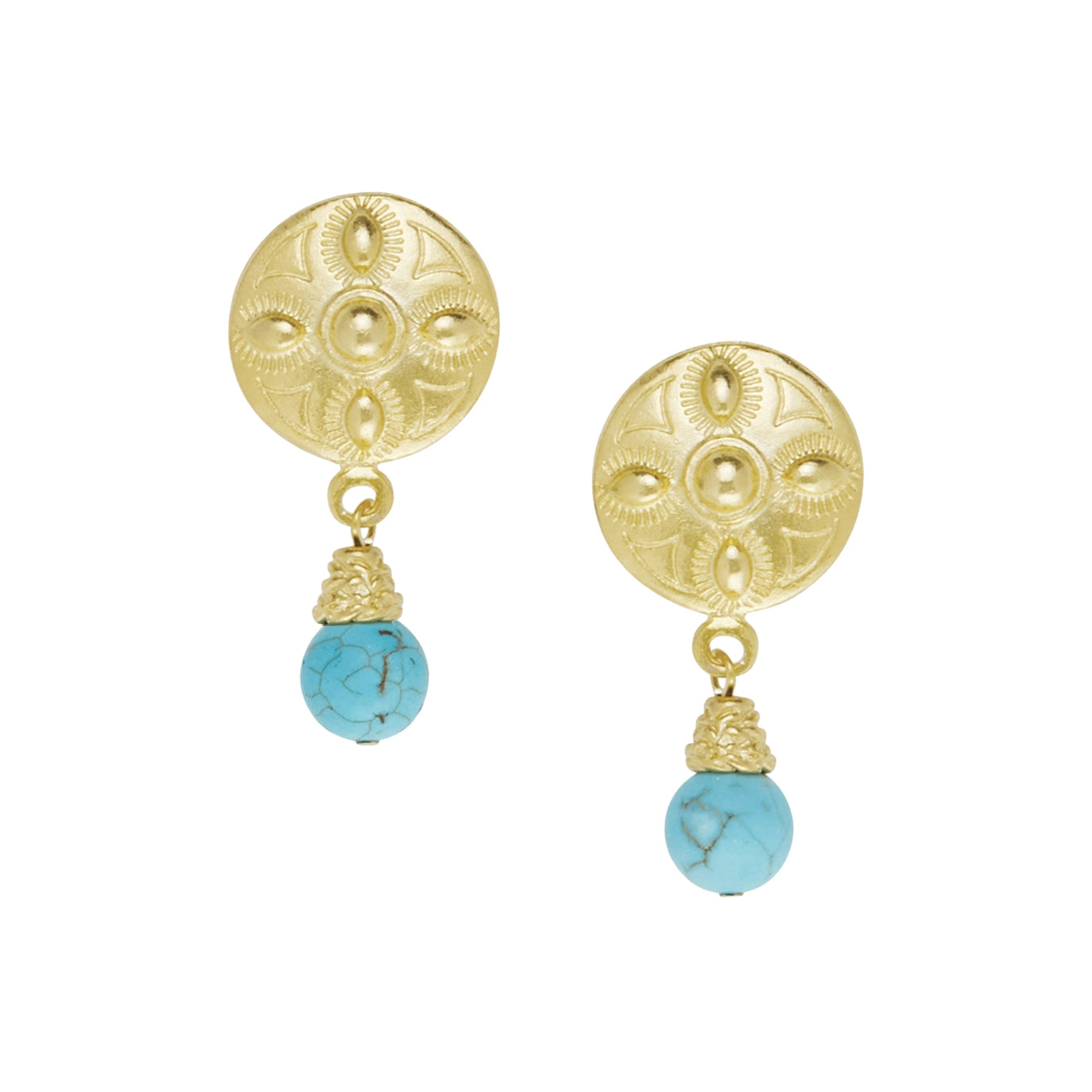 Susan Shaw Gold 4 Bead Concho + Matte Turquoise Earrings