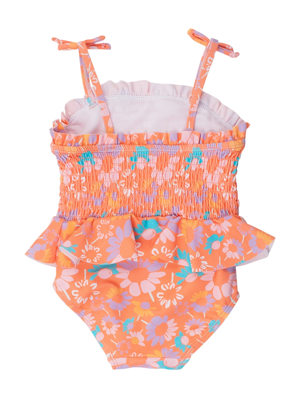Coral Floral Peplum Smocked Bodice One Piece
