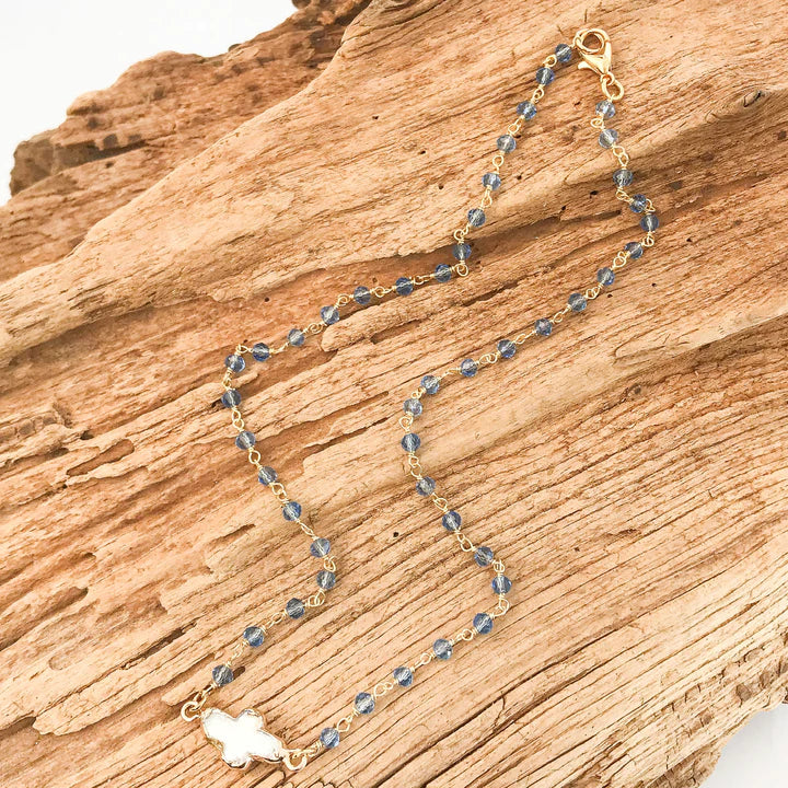 Pearl Bezel Cross Rosary Necklace