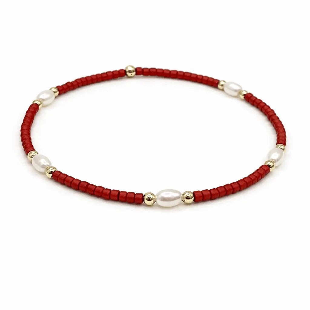 Game Day Pearl Crimson & Gold-Filled Waterproof Bracelet