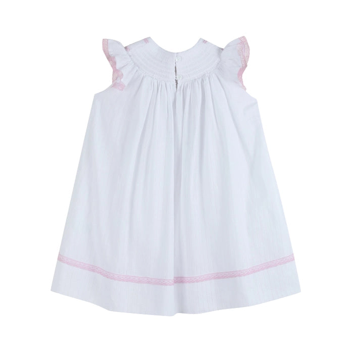 White and Pink Cross Smocked Bishop Dress