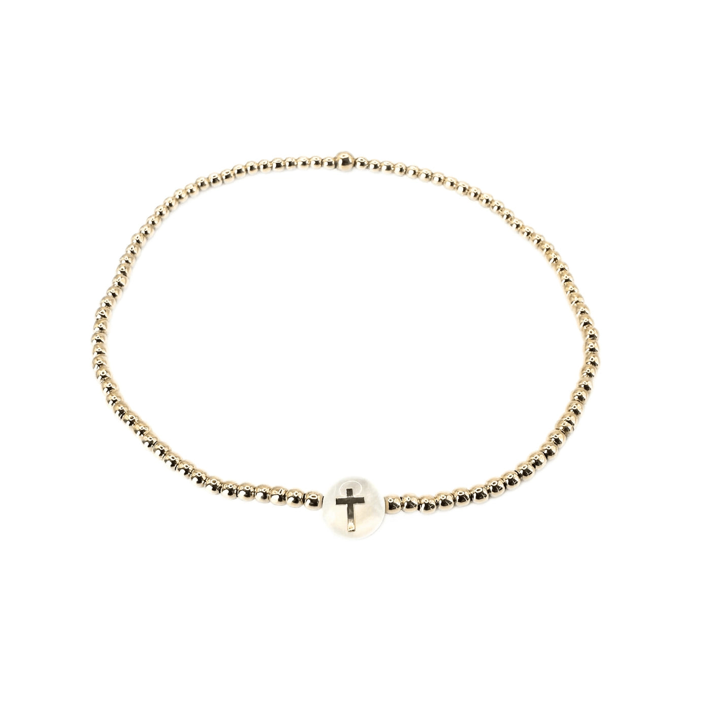 2mm Gold Filled Cross Mother of Pearl Charm Waterproof Bracelet