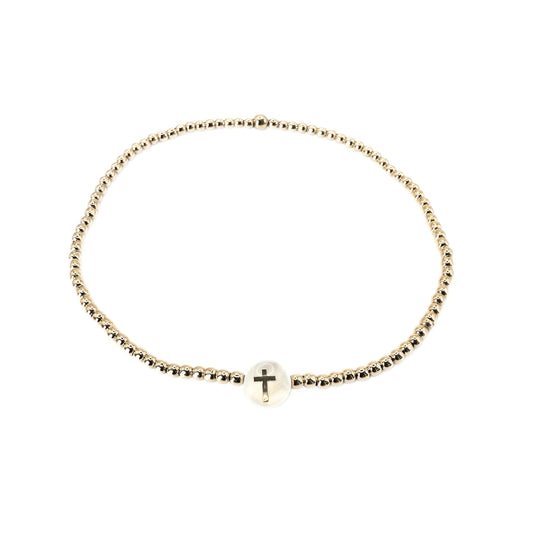 2mm Gold Filled Cross Mother of Pearl Charm Waterproof Bracelet