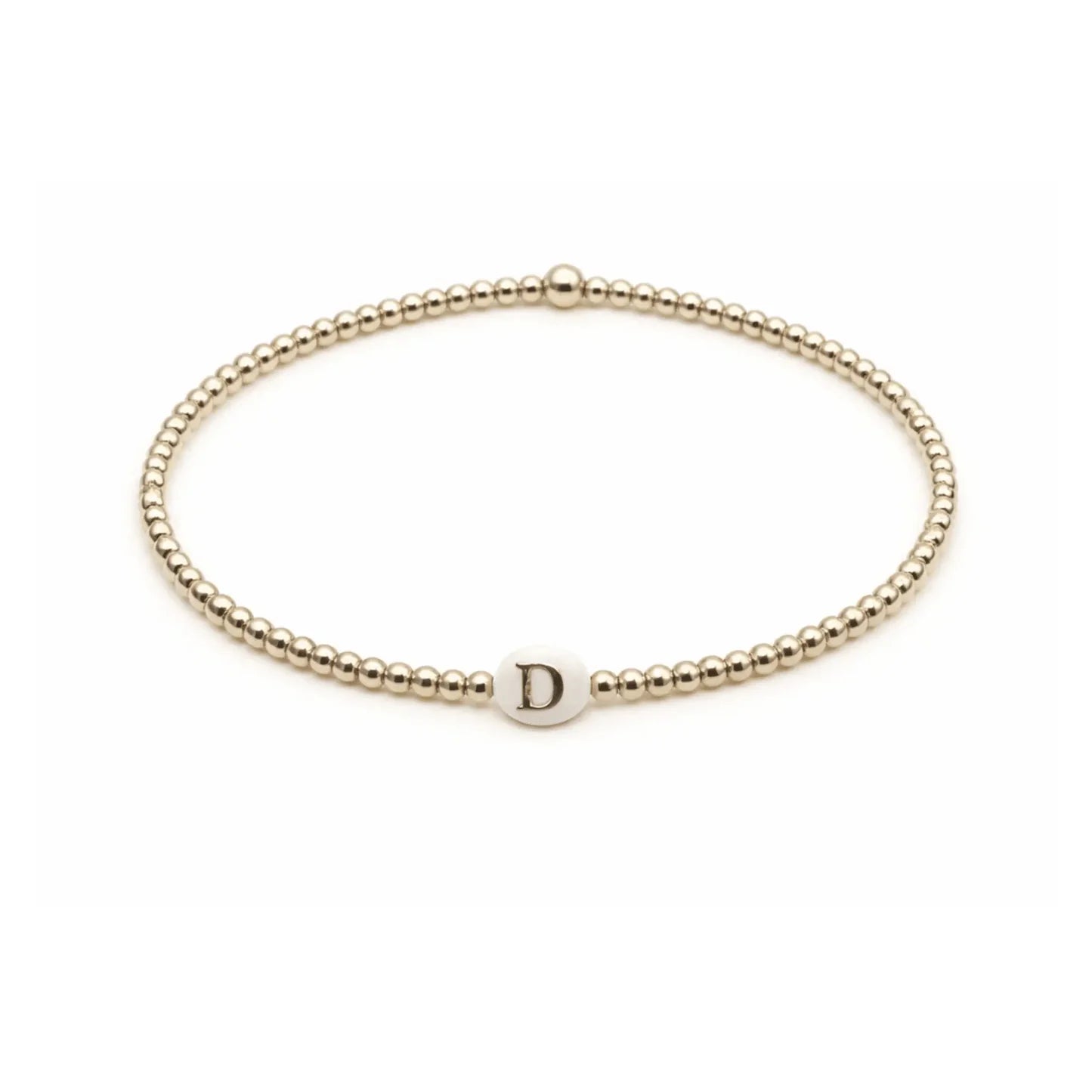 2mm Gold Filled Initial Mother of Pearl Charm Waterproof Bracelet