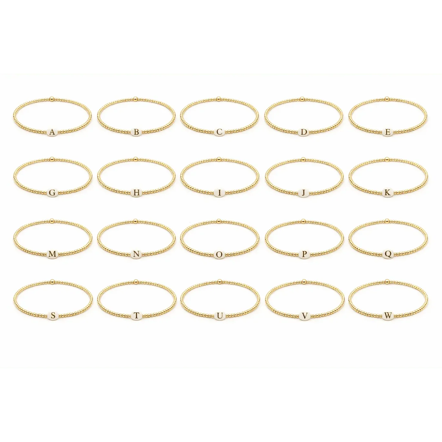 2mm Gold Filled Initial Mother of Pearl Charm Waterproof Bracelet