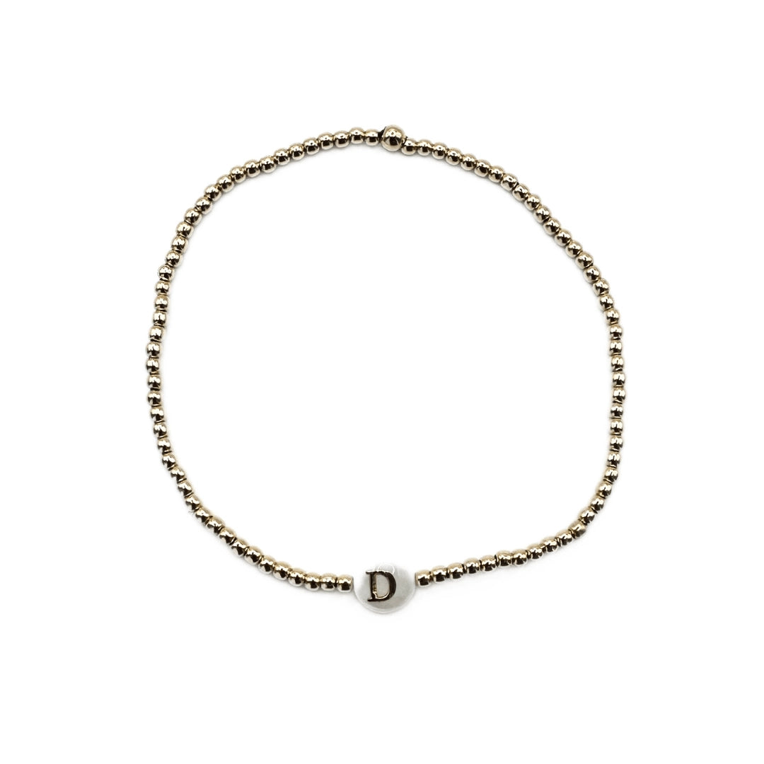 2mm Gold Filled Initial Mother of Pearl Charm Waterproof Bracelet