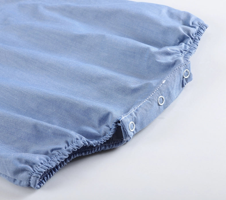 Classic Blue Denim Style Baby Bubble Romper