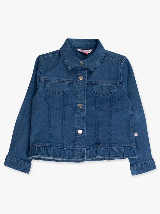 Medium Wash Stretch Denim Ruffle Jacket