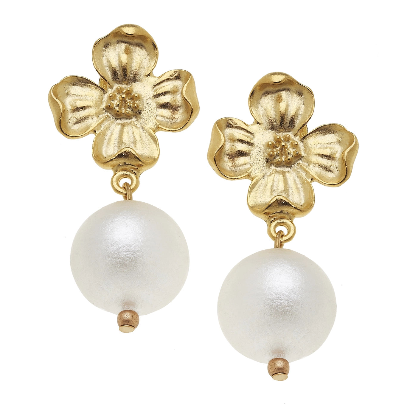 Susan Shaw Dogwood Cotton Pearl Drop Earrings