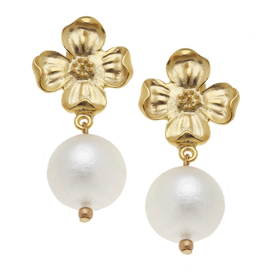Susan Shaw Dogwood Cotton Pearl Drop Earrings