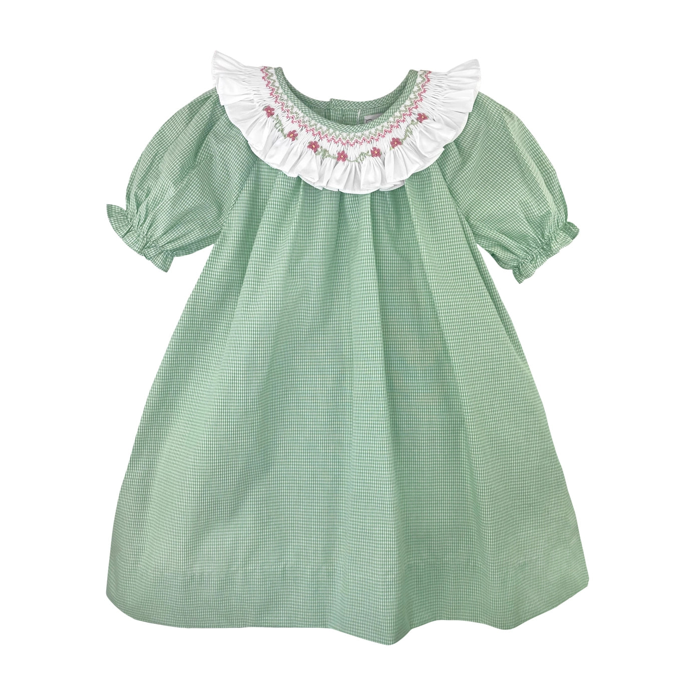 Dress with Smocked and Embroidered Collar