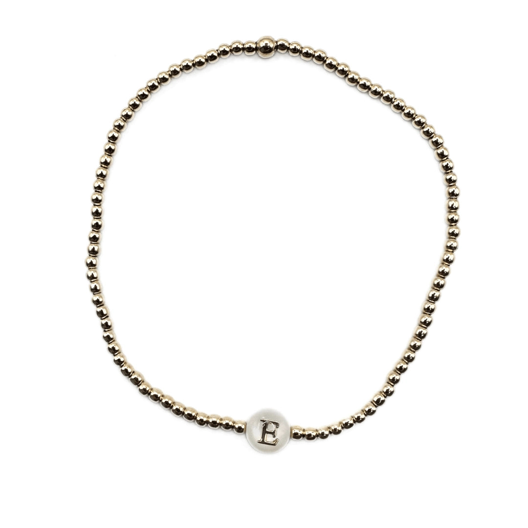 2mm Gold Filled Initial Mother of Pearl Charm Waterproof Bracelet
