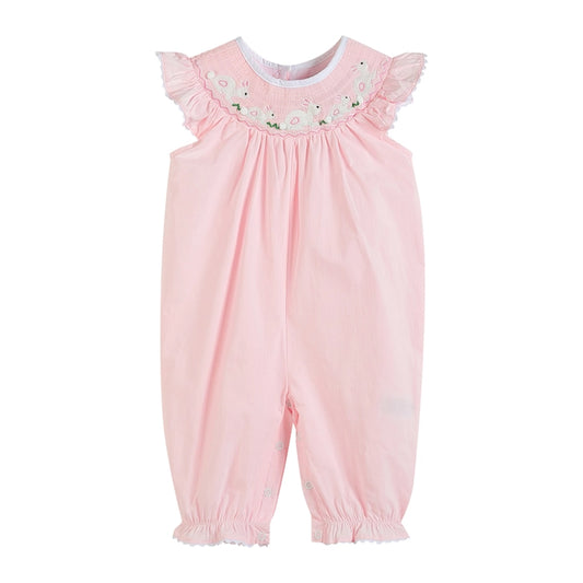 Light Pink Easter Bunny Smocked Baby Playsuit