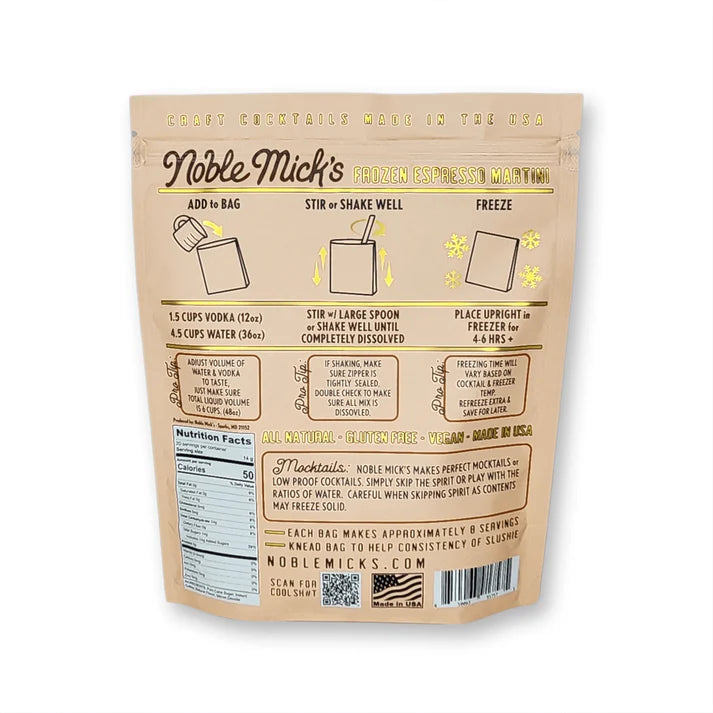 Noble Mick's Frozen Espresso Martini Cocktail Mix