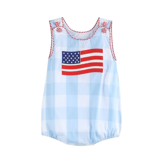 Light Blue Gingham American Flag Romper
