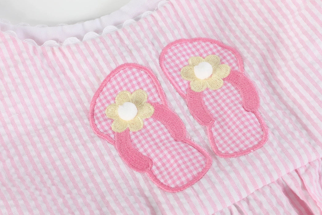 Pink Seersucker Pom Pom Flipflops Dress