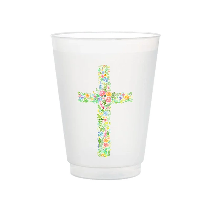 Floral Cross Frosted Cups