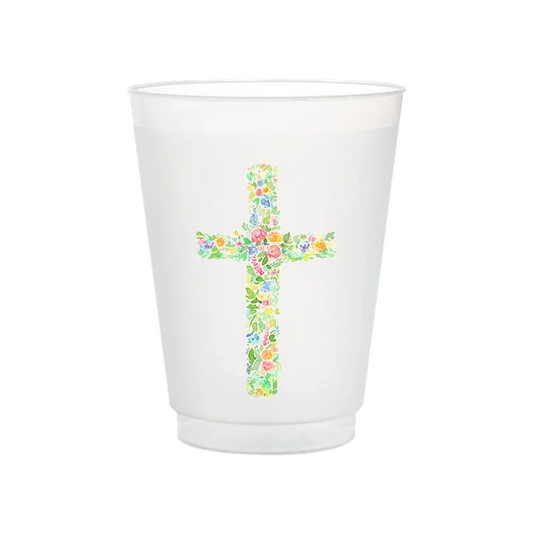 Floral Cross Frosted Cups