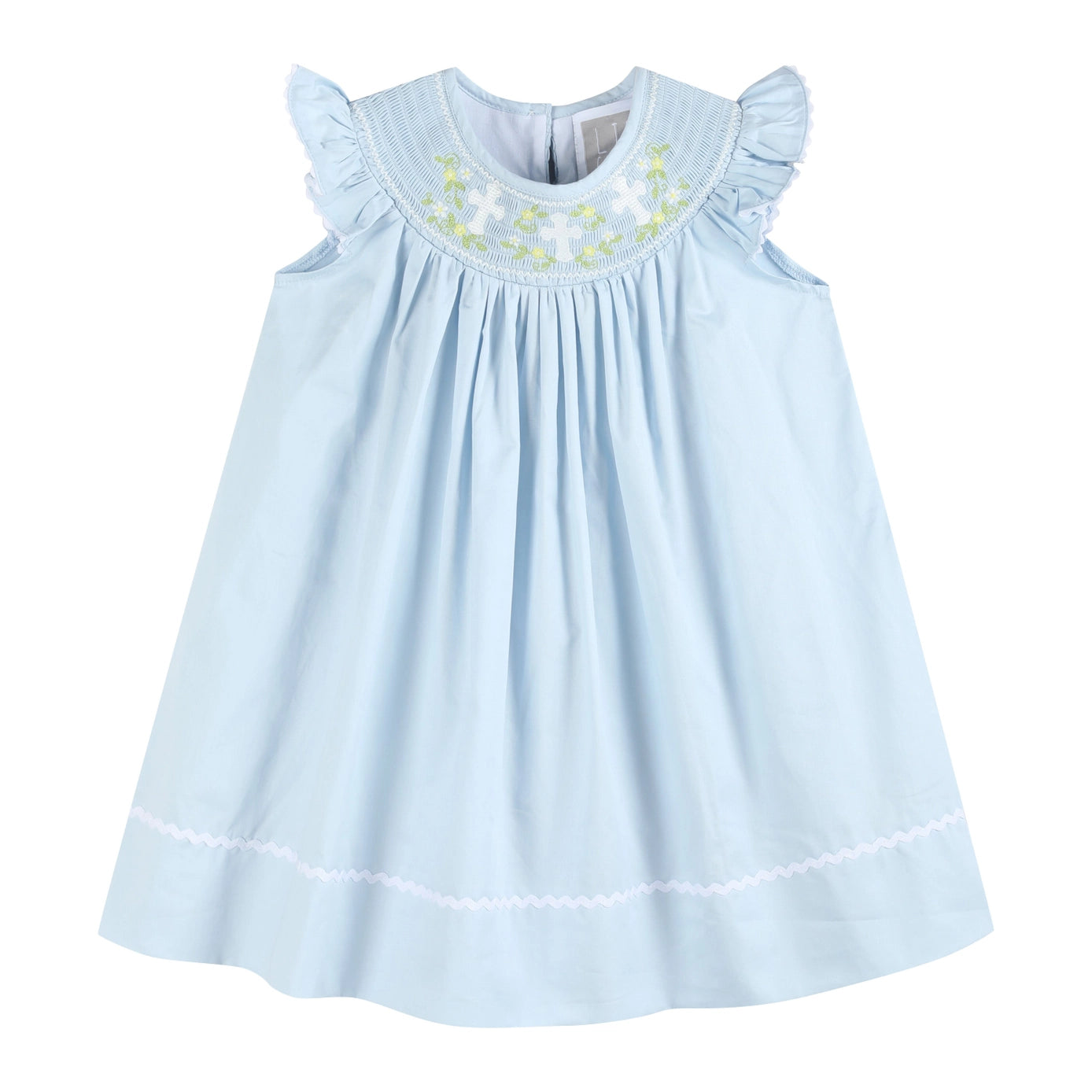 Floral Crosses Smocked Bishop Dress