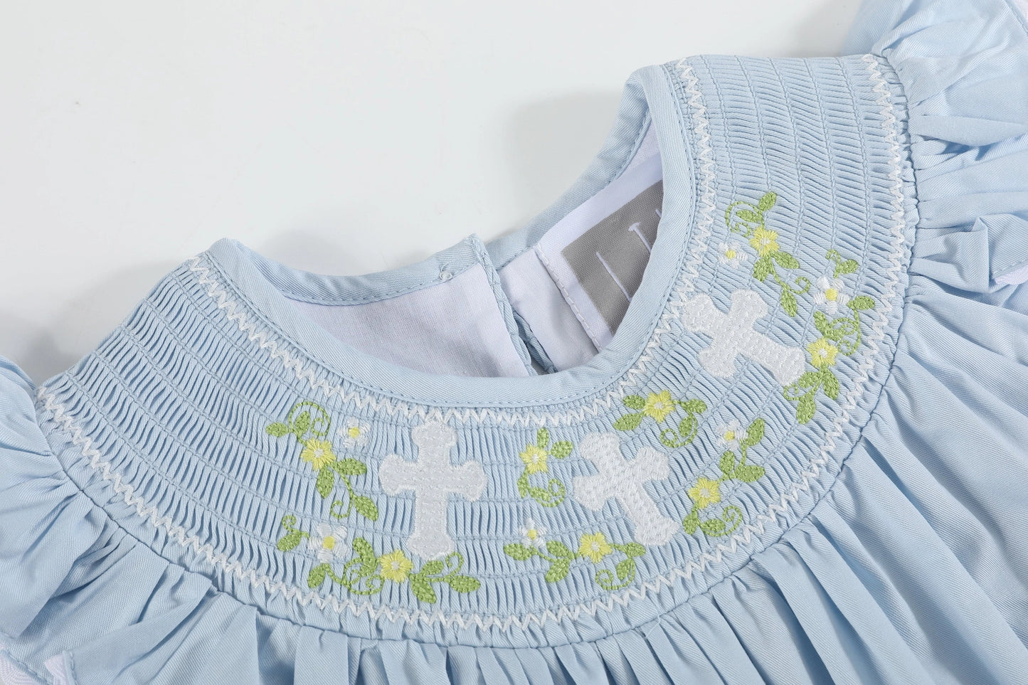 Floral Crosses Smocked Bishop Dress