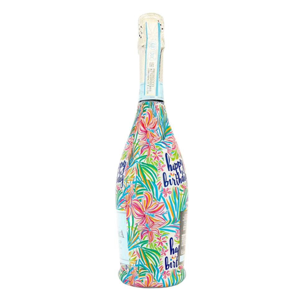 Beau Bottles Prosecco Wrap – Happy Birthday Floral