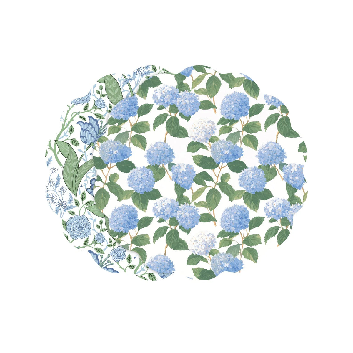 VIDA Blue Hydrangea and Floral Reversible Placemats Set of 4 (Blue and Green)
