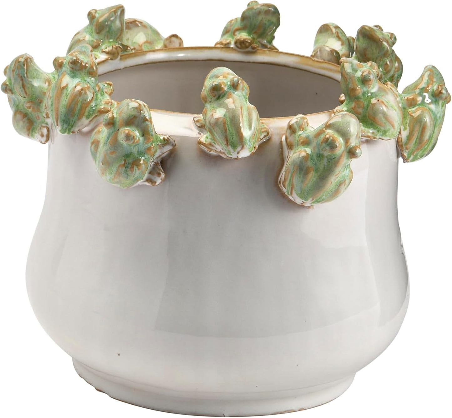 Stoneware Planter with Frogs on Rim