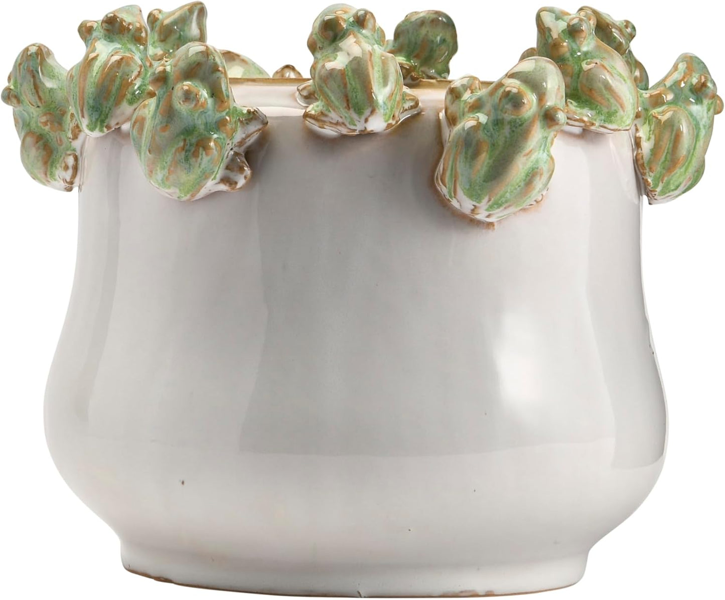 Stoneware Planter with Frogs on Rim