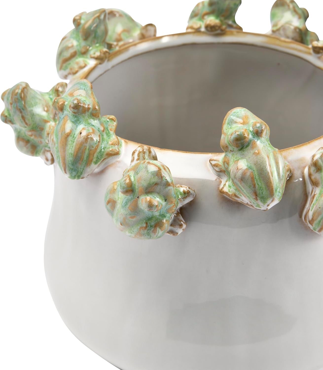 Stoneware Planter with Frogs on Rim