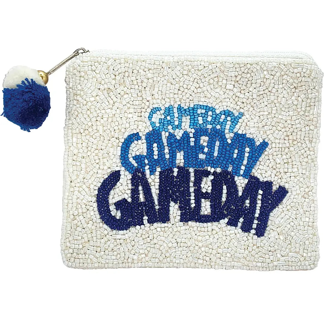 Blue Gameday Beaded Pouch