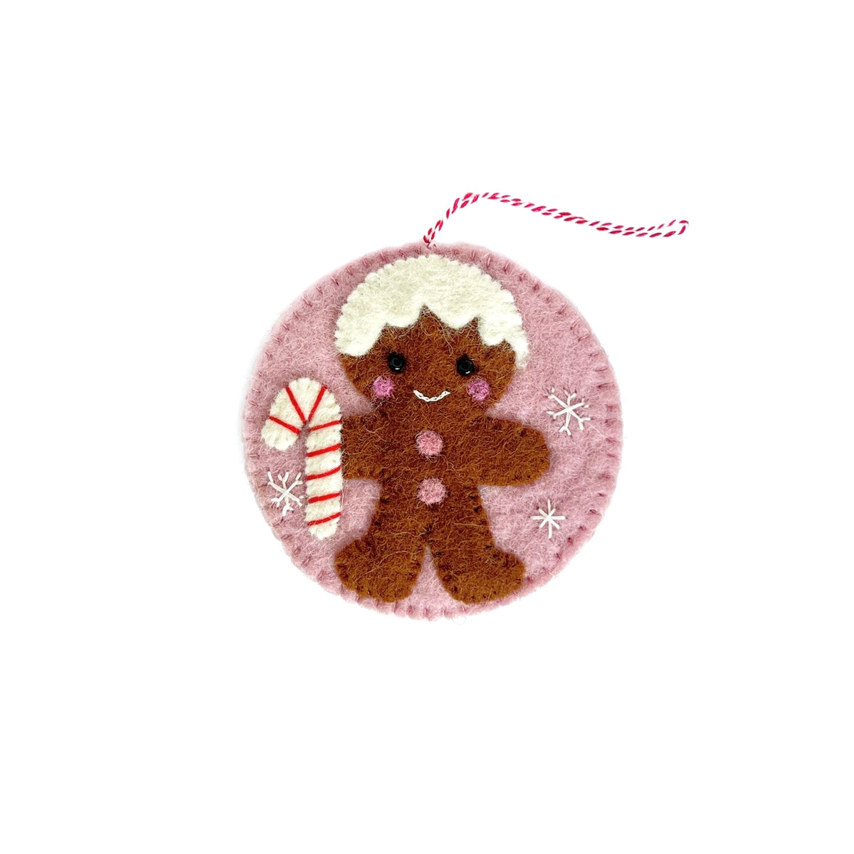 Circle Gingerbread Man Felt Wool Christmas Ornament