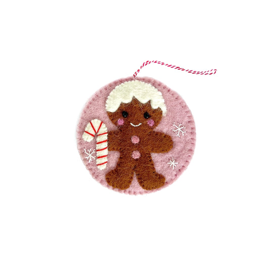 Circle Gingerbread Man Felt Wool Christmas Ornament