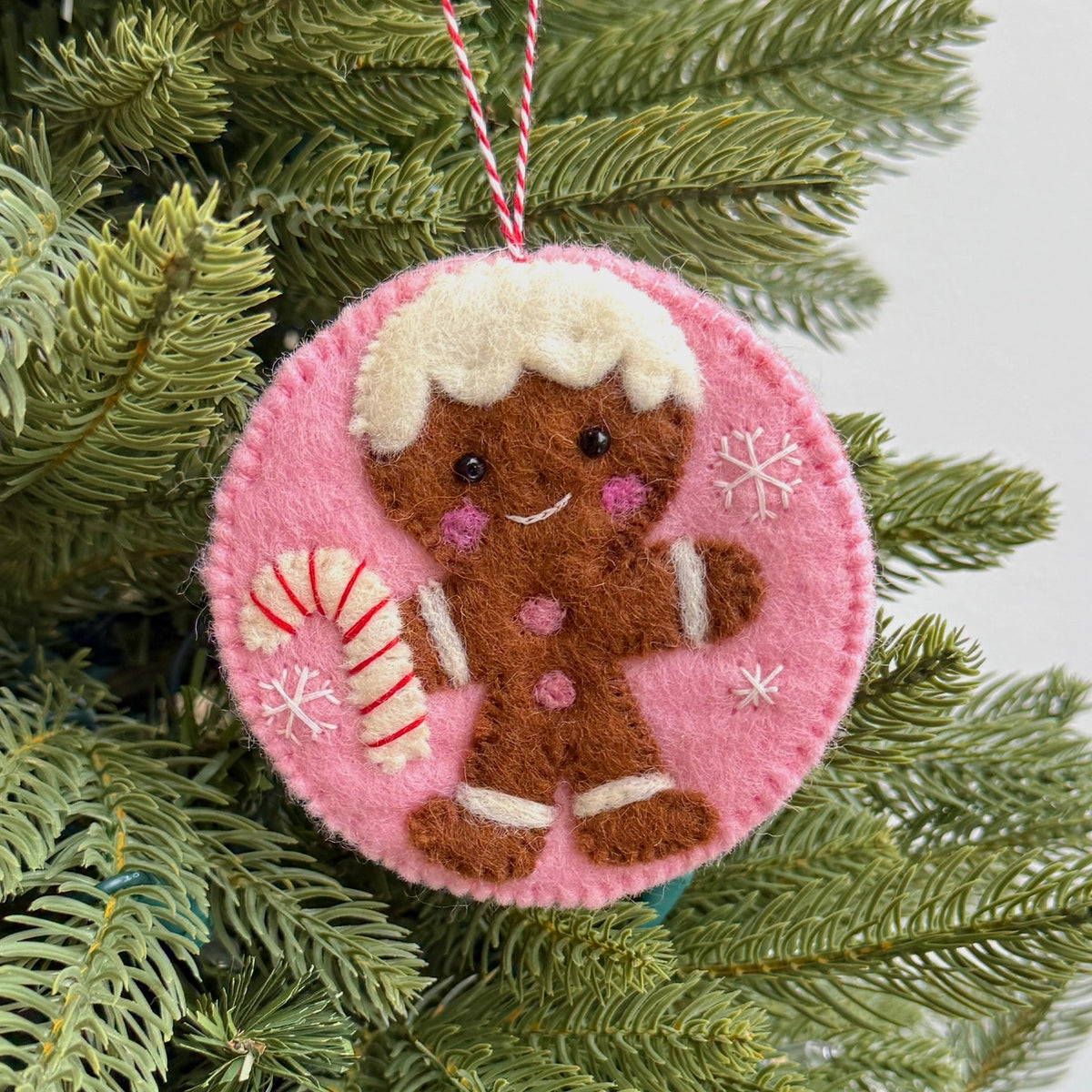 Circle Gingerbread Man Felt Wool Christmas Ornament