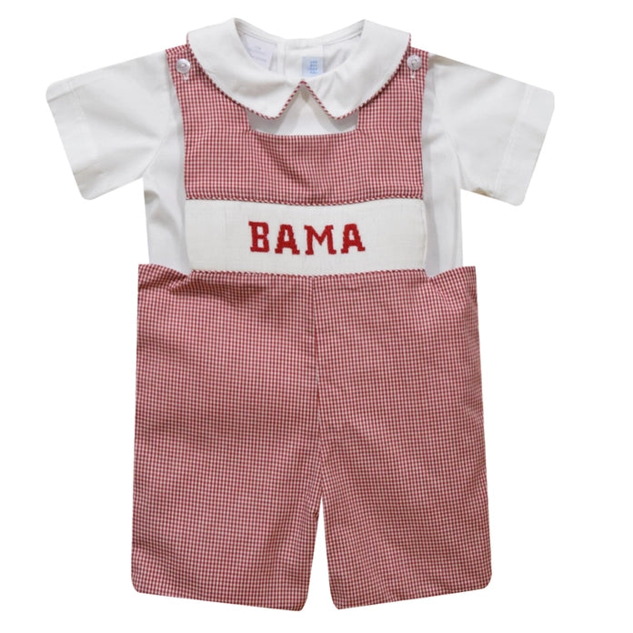 Alabama Smocked Red Gingham Jon Jon and Short Sleeve Shirt