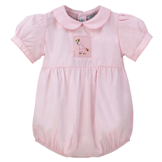 Pink Giraffe Smocked Bubble Romper