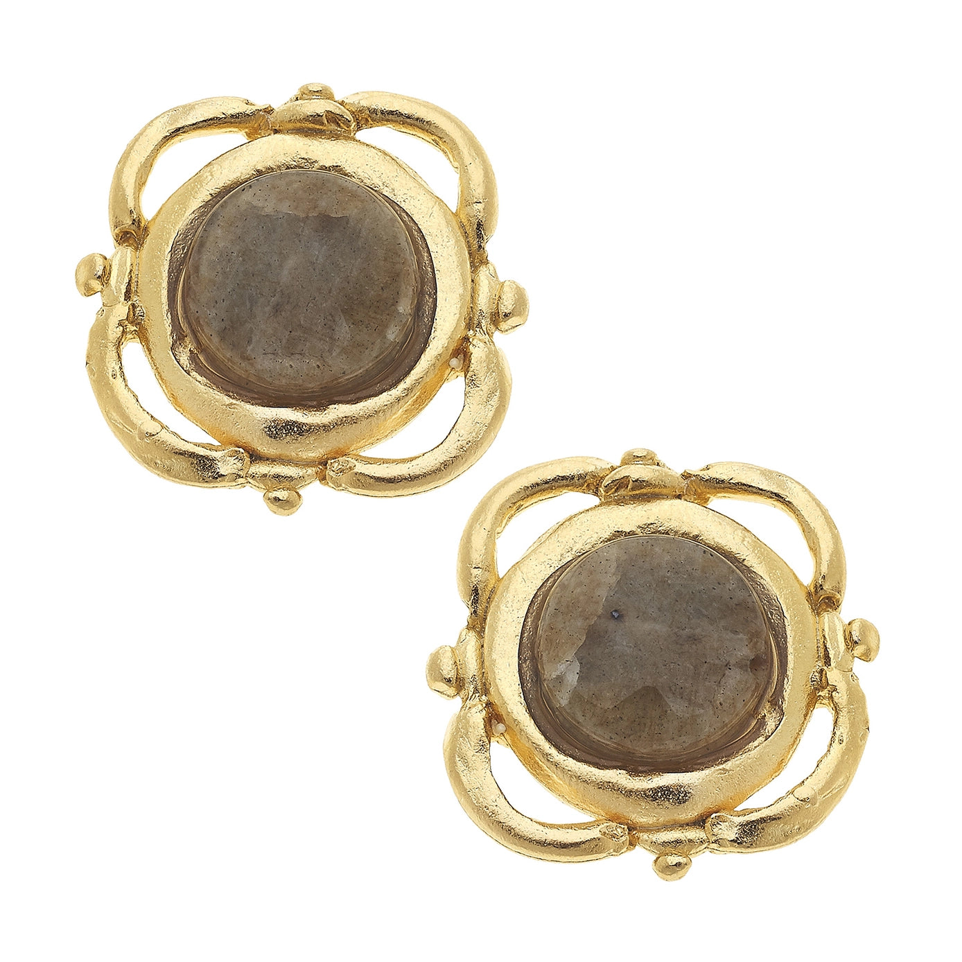 Gold Scallop and Labradorite Clip Earrings