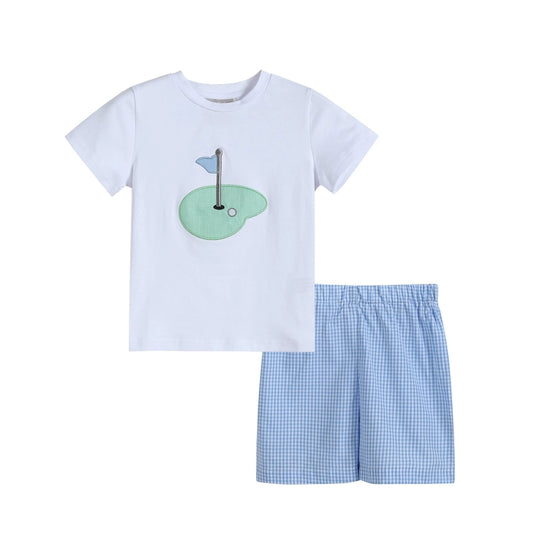 Blue Gingham Golf Hole Shirt and Shorts Set