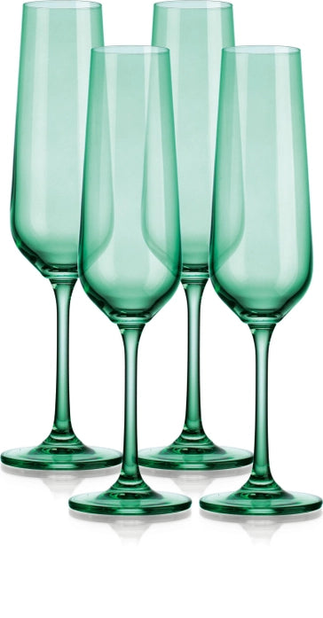 Set of Four Colored Champagne Flutes