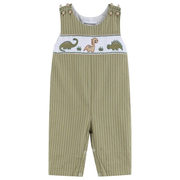 Green Dinosaur Smocked Overalls