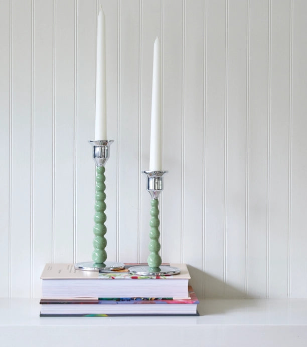 Green Pearled Medium Candlestick Set