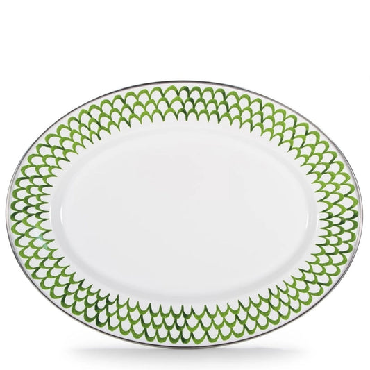 Golden Rabbit Green Scallop Oval Platter