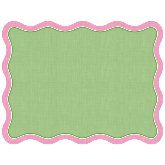 Green Linen with Pink Border Posh Die-Cut Placemat