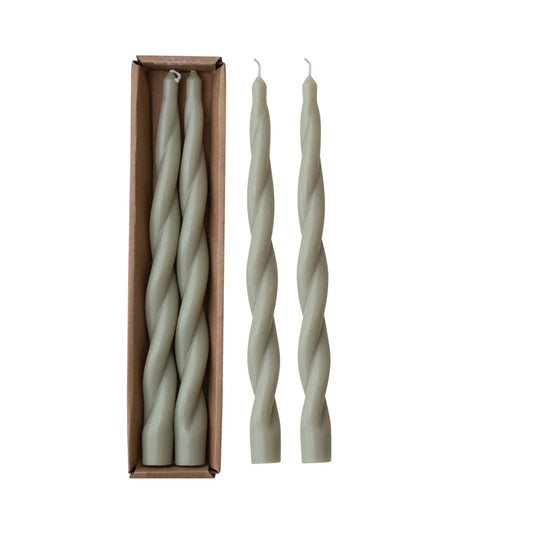 Grey Twisted Taper Candle Set Of 2
