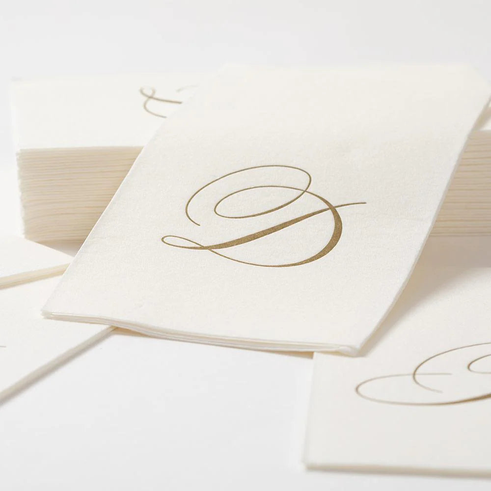White Pearl & Gold Paper Linen Single Initial Boxed Guest Towel Napkins
