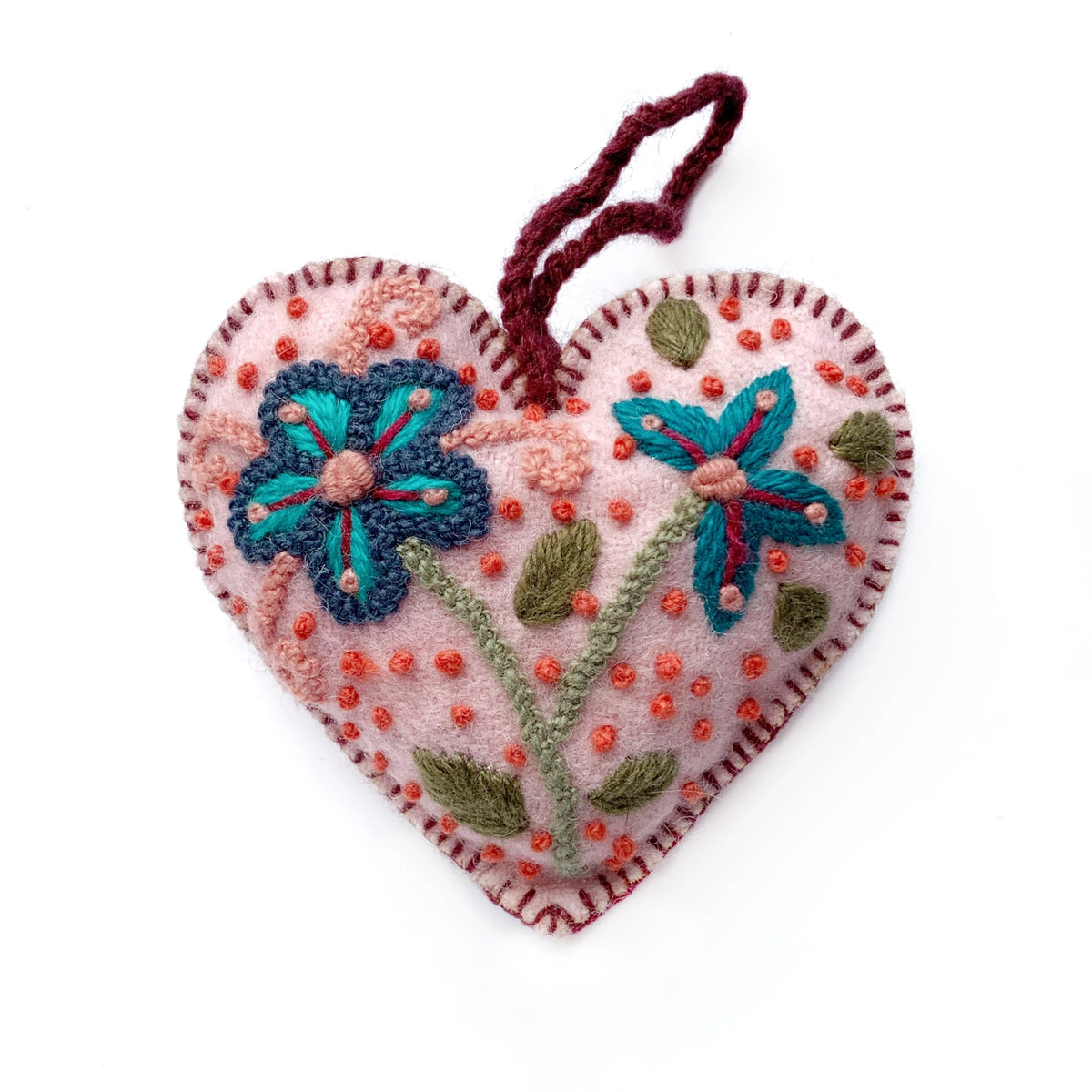 Colorful Embroidered Heart Christmas Ornament